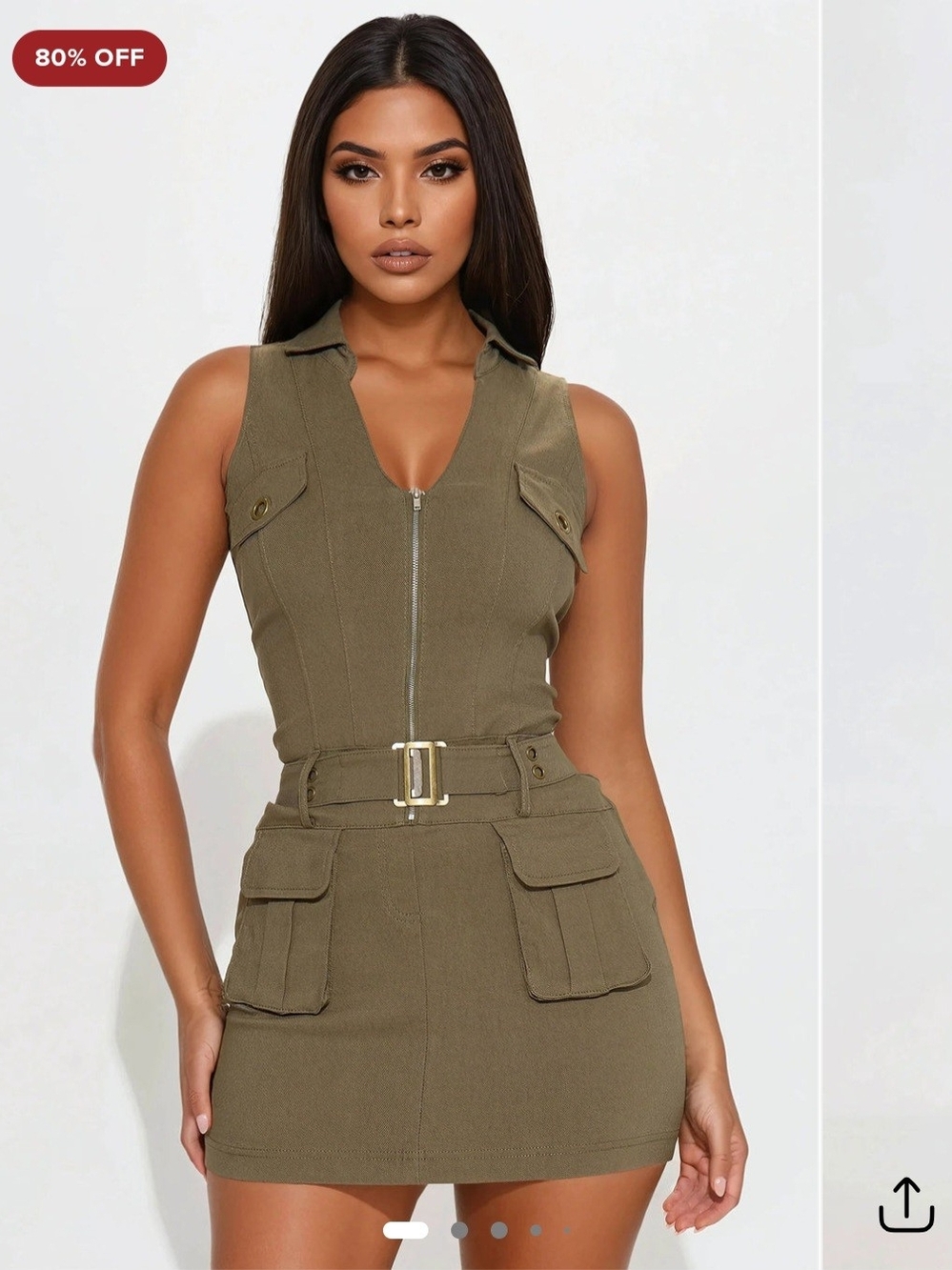 Fashion Nova Olive Utility Romper with Belt
